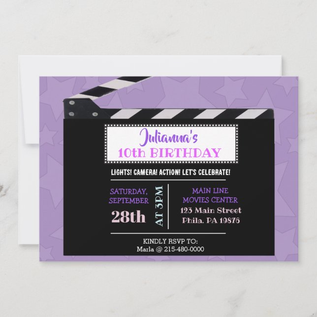 PELÍCULAS CLAPBOARD Invitación a la fiesta de cump (Anverso)