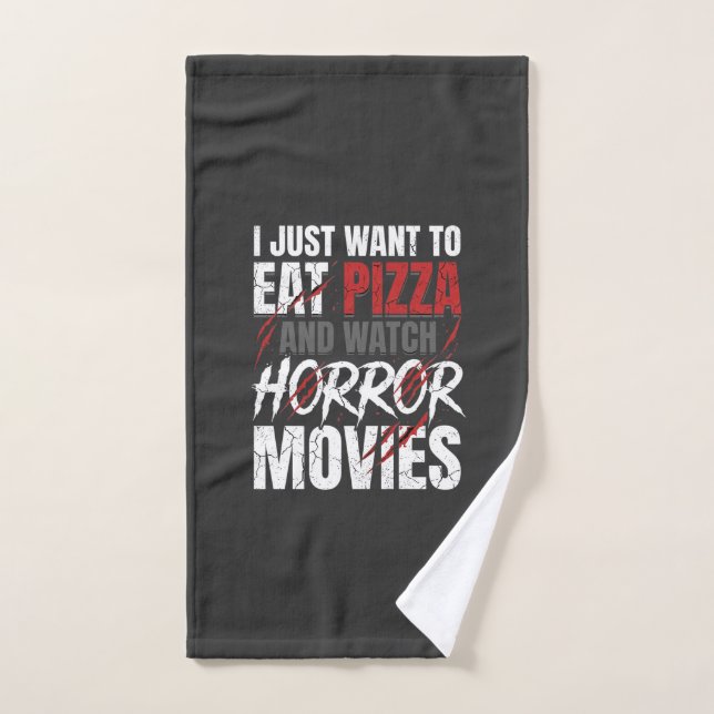 Películas de terror de pizza Diseño de Halloween_1 (Toalla de mano)