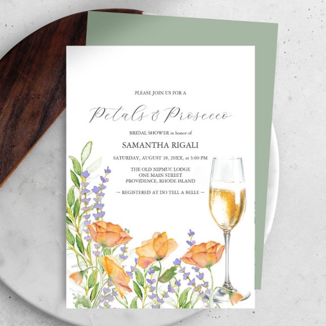 Películas silvestres Petales y ducha de novia Pros (Petals and Prosecco bridal shower invitations watercolor wildflowers by Victoria Grigaliunas )