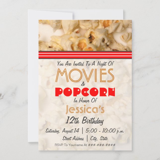 Películas y invitación de la fiesta de cumpleaños (Anverso)