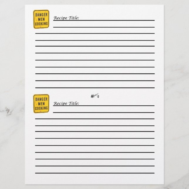 Peligro: Tarjeta de receta de cocina para hombres (Anverso)