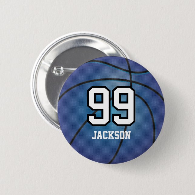 pelota de baloncesto azul | botón Personalizar (Anverso y reverso)