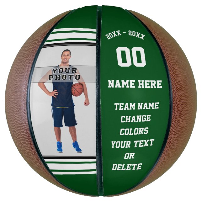 Pelota de baloncesto con foto personalizada verde  (Vertical)