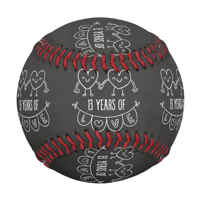 Pelota De Béisbol 13° Aniversario Regalo Corazones de Chalk (Anverso)