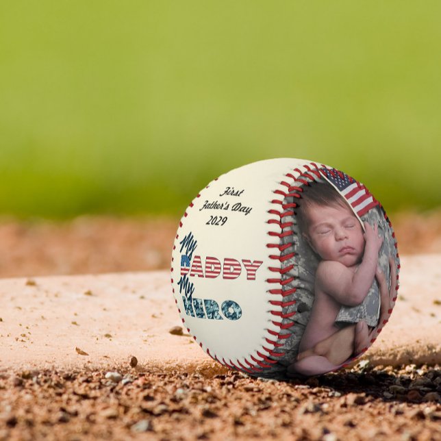 Pelota De Béisbol 1.ᵉʳ Día del Padre Mi papá mi foto héroe (Easily personalize this First Father's Day My Daddy My Hero baseball - he'll love it!)