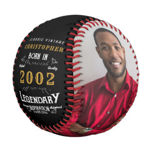 Pelota De Béisbol 21er cumpleaños 2002 Monograma Foto legendaria