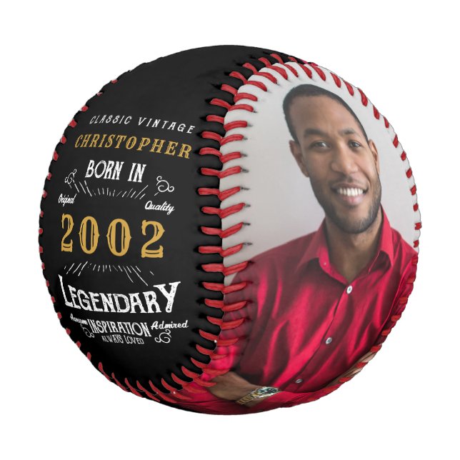 Pelota De Béisbol 21er cumpleaños 2002 Monograma Foto legendaria (Angular)