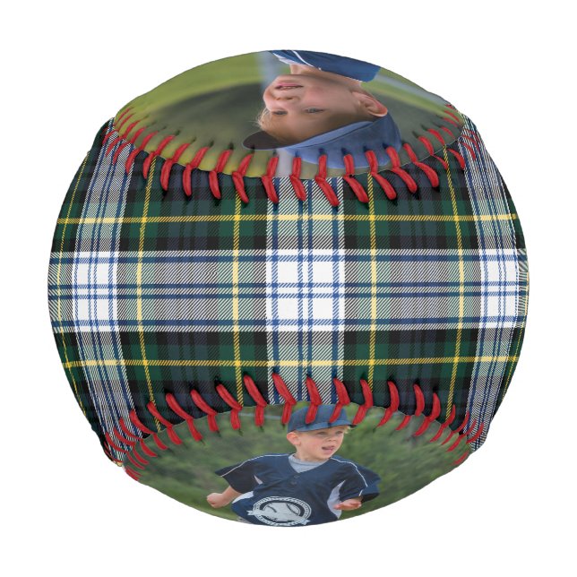 Pelota De Béisbol 2 Fotos Green White Check Tartan Keepsake (Anverso)
