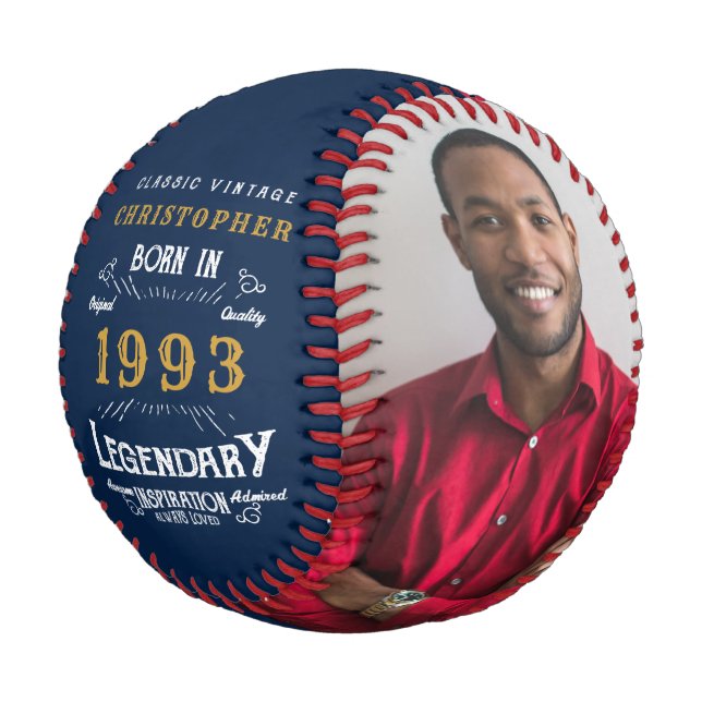 Pelota De Béisbol 30 cumpleaños Nacido en 1993 Monograma Foto Leyend (Angular)