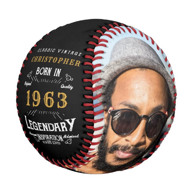 Pelota De Béisbol 60 cumpleaños 1963 Monograma foto legendaria (Angular)