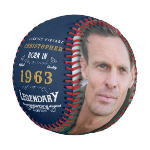 Pelota De Béisbol 60 cumpleaños Nacido en 1963 Monograma Foto Leyend