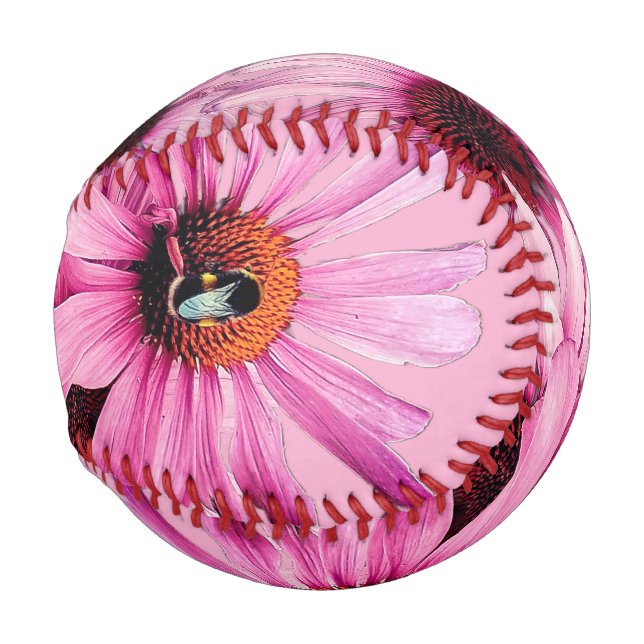 Pelota De Béisbol Abeja, en flores rosadas (Anverso derecho)