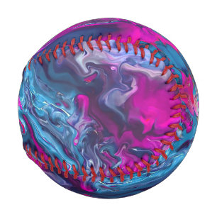Pelota De Béisbol Abstracción acrílica de mármol azul y rosa