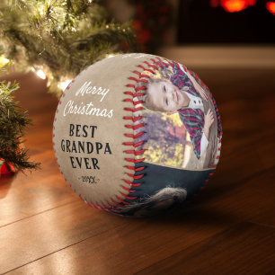 Pelota De Béisbol Abuelo Rústico Nietos 3 Fotos Feliz Navidad
