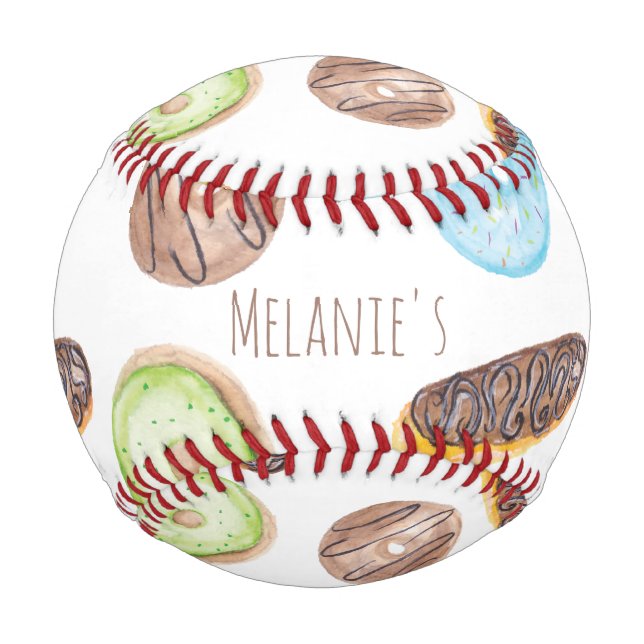 Pelota De Béisbol Acuarela Eclair Donuts Divertido Whimiscal Sweet (Anverso)