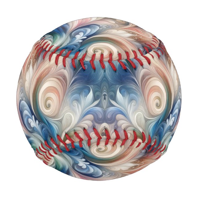 Pelota De Béisbol Acuarela Fantasía Pastel Floral Azul & Crema (Reverso)