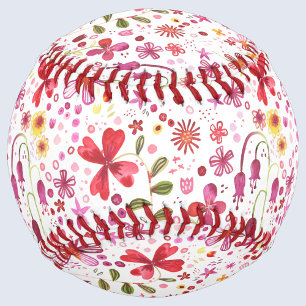 Pelota De Béisbol Acuarela floral moderna