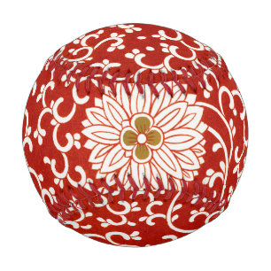 Pelota De Béisbol Adorno chino rojo blanco floral de Owen Jones