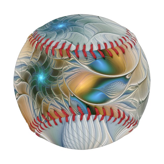 Pelota De Béisbol Alarmante, Abstracta Fantasía Fractal Art Con Azul (Anverso)