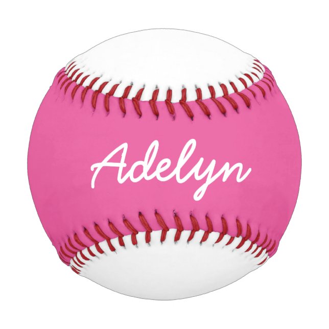 Pelota De Béisbol Añadir nombre Personalizado béisbol blanco y rosa (Anverso)