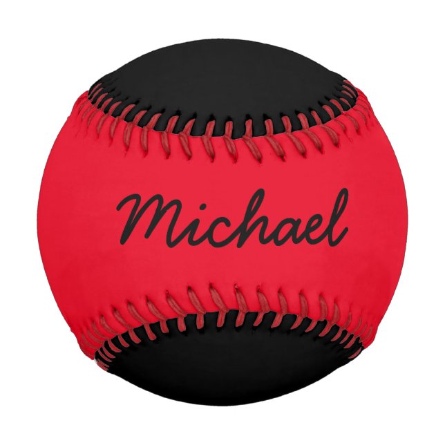 Pelota De Béisbol Añadir nombre Personalizado Béisbol negro y rojo (Anverso)
