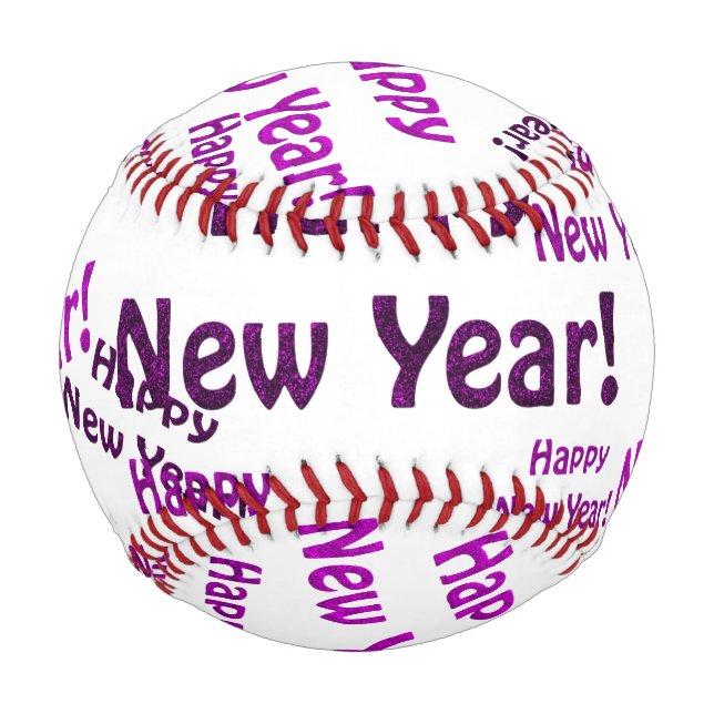 Pelota De Béisbol año nuevo feliz morado (Reverso)
