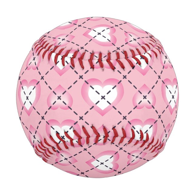 Pelota De Béisbol Argyle de los corazones rosa y blanco (Reverso)