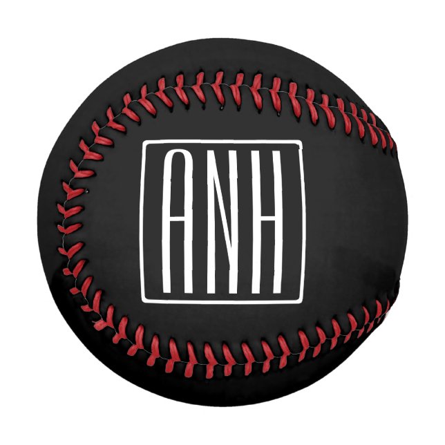 Pelota De Béisbol Audaz Monograma Moderno 3 Iniciales | Blanco sobre (Anverso izquierdo)