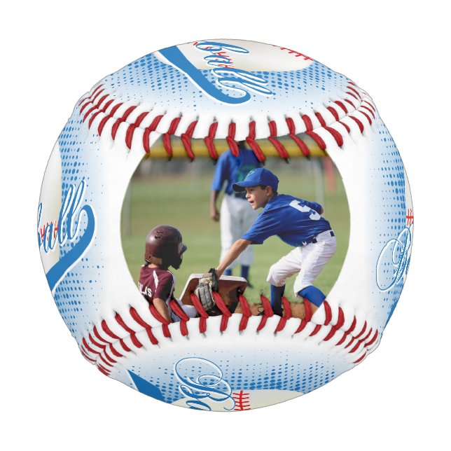 Pelota De Béisbol Azul | Béisbol Retro Blanco con foto (Anverso)