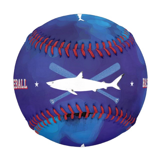 Pelota De Béisbol azul de tiburón salvaje personalizado (Anverso)