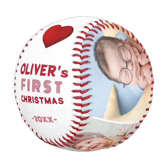 Pelota De Béisbol Baby 1st Christmas 4 Photo Keepsake (Angular)