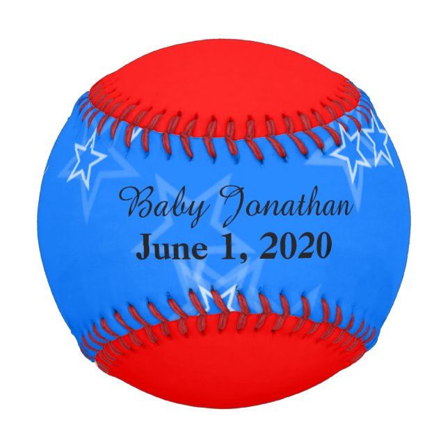 Pelota De Béisbol Baby Boy Birats Stats Red White Blue Béisbol (Anverso)