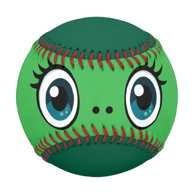Pelota De Béisbol Balón verde con ojos grandes cara Béisbol (Anverso)