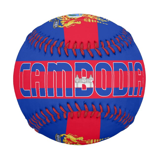 Pelota De Béisbol Bandera de Camboya y Patriótico del Escudo de Arma (Anverso)
