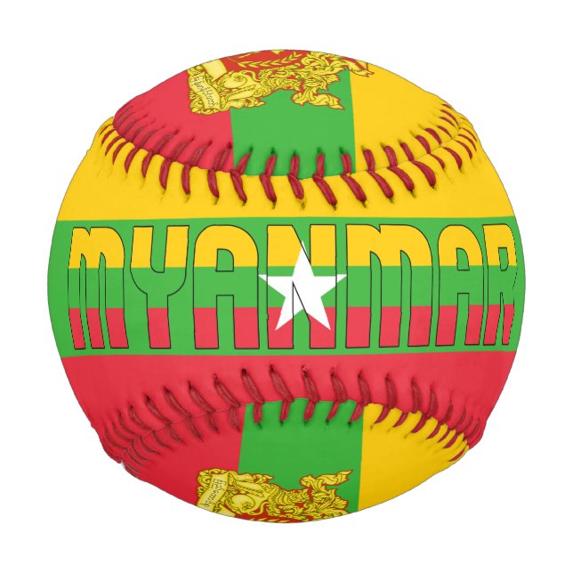 Pelota De Béisbol Bandera de Myanmar y Patriótico del Escudo de Arma (Anverso)