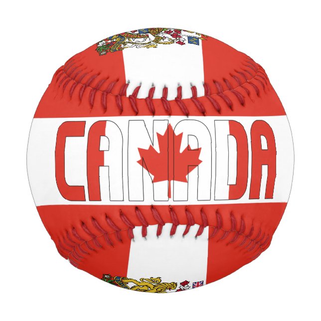 Pelota De Béisbol Bandera del Canadá y Patriótico del Escudo de Arma (Anverso)