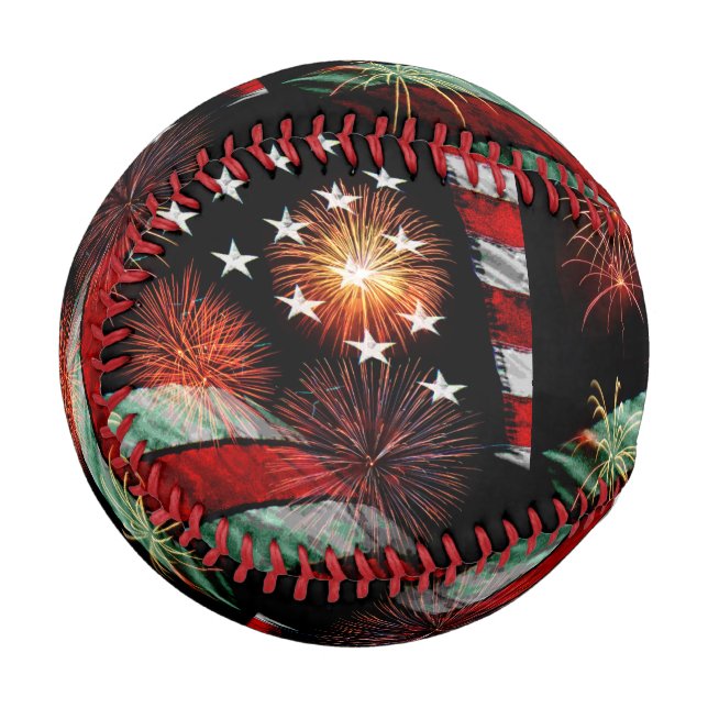 Pelota De Béisbol Bandera estadounidense con fuegos artificiales (Anverso izquierdo)