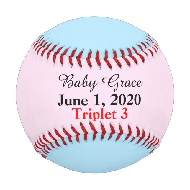 Pelota De Béisbol Bebé Chica Triplet Pink Blue Birats Stats (Anverso)