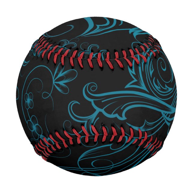 Pelota De Béisbol Béisbol azul floral (Reverso)