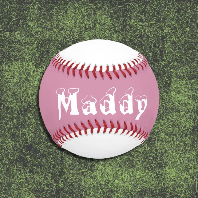 Pelota De Béisbol Béisbol chica personalizado rosa y blanco (Pink and white personalized girl baseball (front))