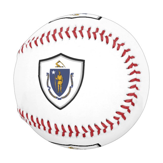 Pelota De Béisbol Béisbol con bandera de escudo de Massachusetts (Anverso derecho)