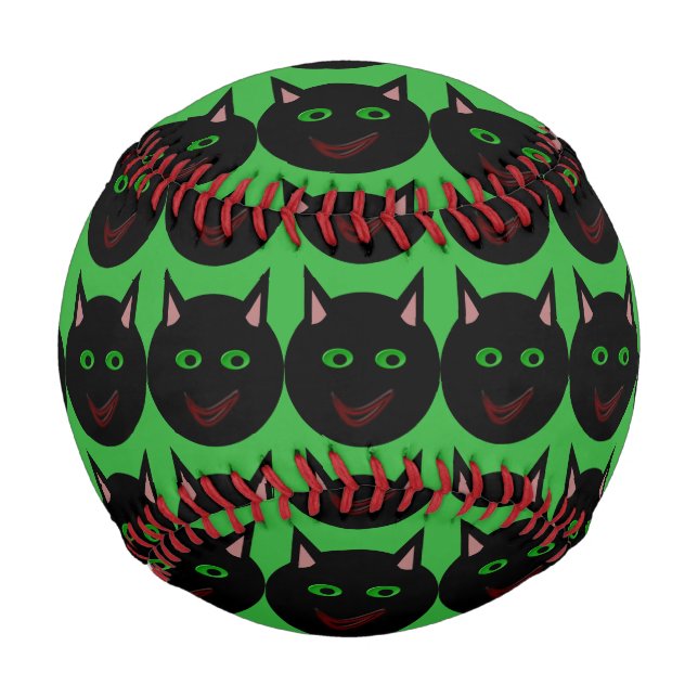 Pelota De Béisbol Béisbol de gato negro de Halloween (Anverso)
