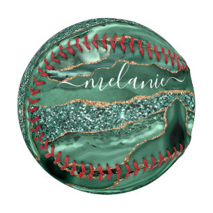 Pelota De Béisbol Béisbol de oro verde esmeralda con nombre personal