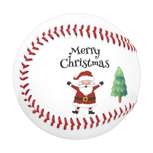 Pelota De Béisbol Béisbol Feliz Navidad Papá Noel y Árboles (Anverso izquierdo)