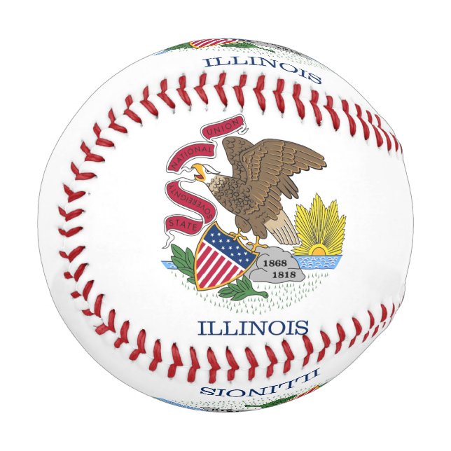 Pelota De Béisbol Béisbol patriótico con bandera de Illinois, Estado (Anverso izquierdo)