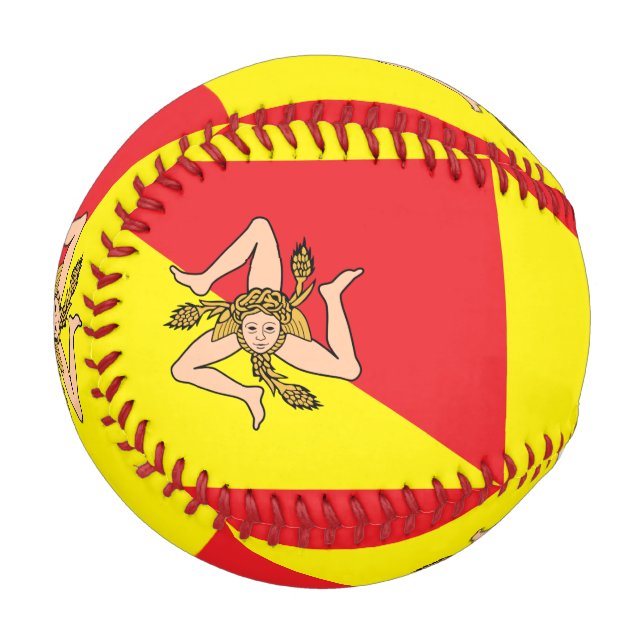 Pelota De Béisbol Béisbol patriótico con bandera de Sicilia, Italia (Anverso izquierdo)