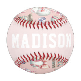 Pelota De Béisbol Béisbol Rosa Personalizado – Nombre Cumpleaños Niñ