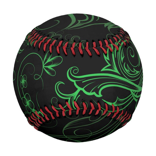 Pelota De Béisbol Béisbol Verde Floral (Anverso)