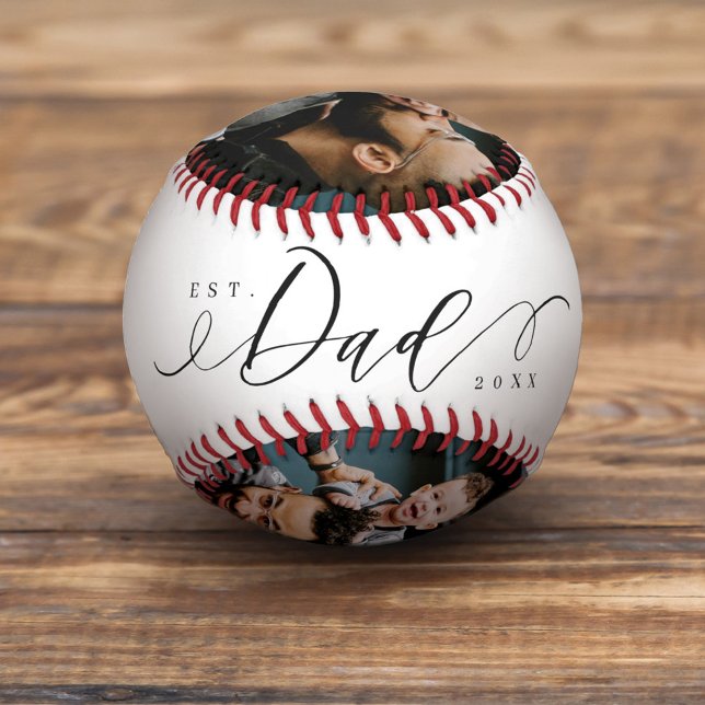 Pelota De Béisbol Best Dad Ever Script Father's Day 4 Photo Collage (Subido por el creador)