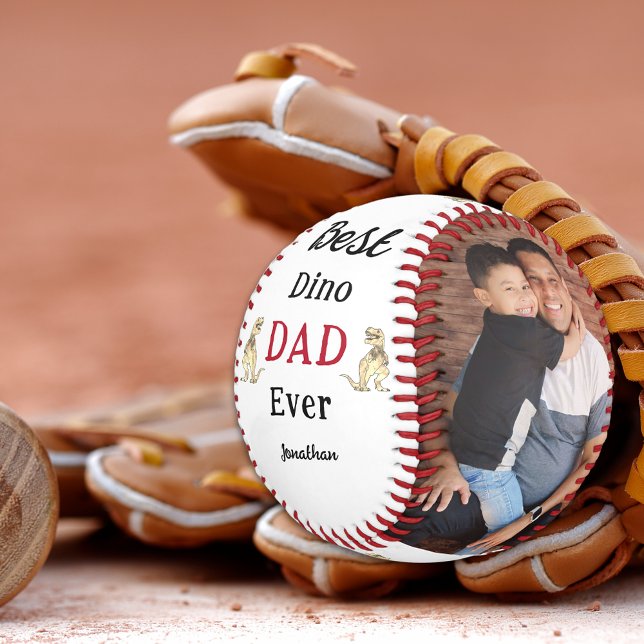 Pelota De Béisbol Best Dino Dad Ever Personalized Photos (Best dino dad ever personalized photos and kids name baseball keepsake for fathers)